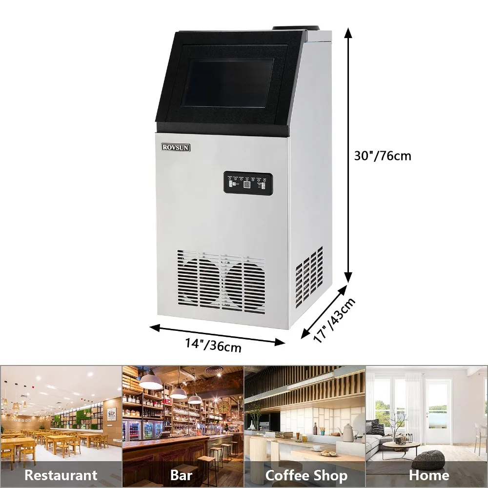 2024 New Commercial Ice Maker Machine with 2 Water Inlets, Freestanding Ice Machine with 24lbs Storage Bin