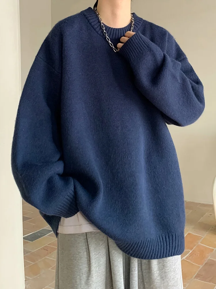 

Loose Long Sve round Ne Knitwear Men's Autumn Winter Comfortable Soft Thiened Base Layer irt Casual American Sle