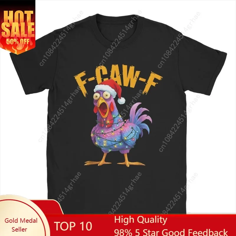 

F-Caw-F Funny Chicken Christmas Xmas T-Shirt FCawF Rooster Meme Gift Popular T-Shirts Short Sleeve Summer Plus Size Top Tees