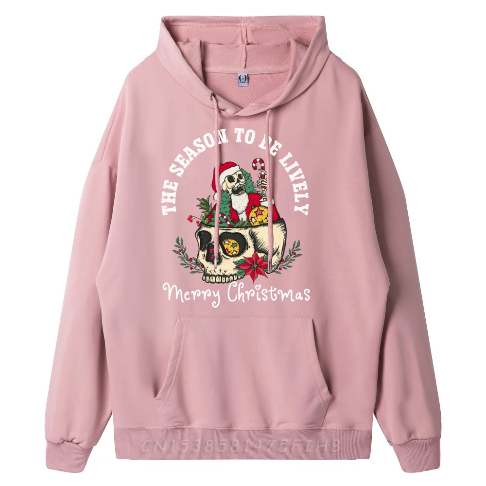 The Season To Be Lively Santa Christmas Skeleton Face Skull Graphic Tees Men Natural Men Clothes