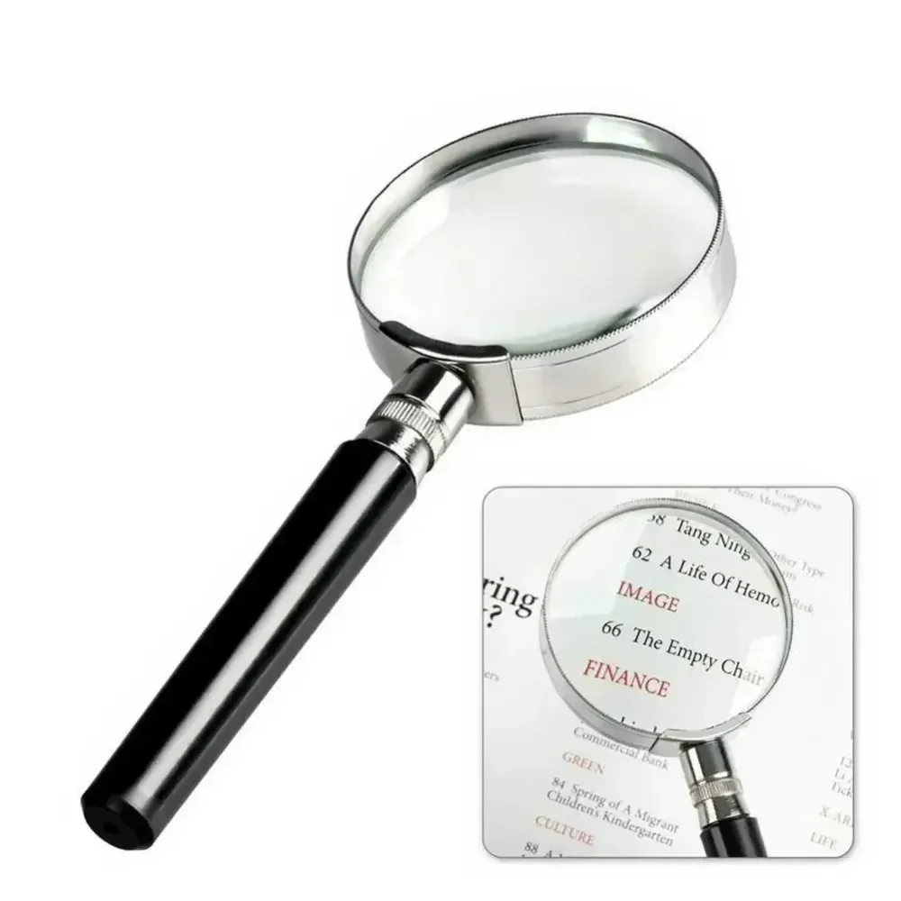 60mm Magnifying Glass Handheld Semi Metal High-definition Glass Lens Magnifying Glass Reading Newspaper Reading Magnifying Glass