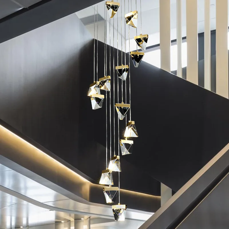 

Modern Luxury Lrystal LED Staircase Chandelier Living Room Spiral Stairwell Hanging Light Dining Room Golden Lighting Fixture