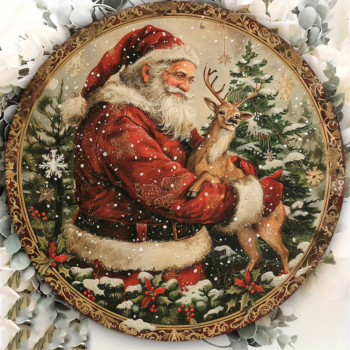 ** علامة ألومنيوم لشجرة عيد الميلاد معجزة تحت الشجرة - هدية سانتا مقاس 8 × 8 بوصة للمشهد الليلي فن معدني للمنزل والمطعم والمقهى والمرآب **