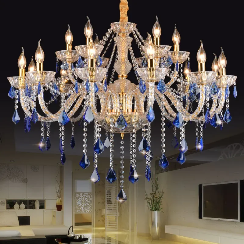 

Blue Chandelier European Restaurant Lights Color Crystal Lights Living Room Lamps Bedroom Creative KTV Decoration Net Cafe Light