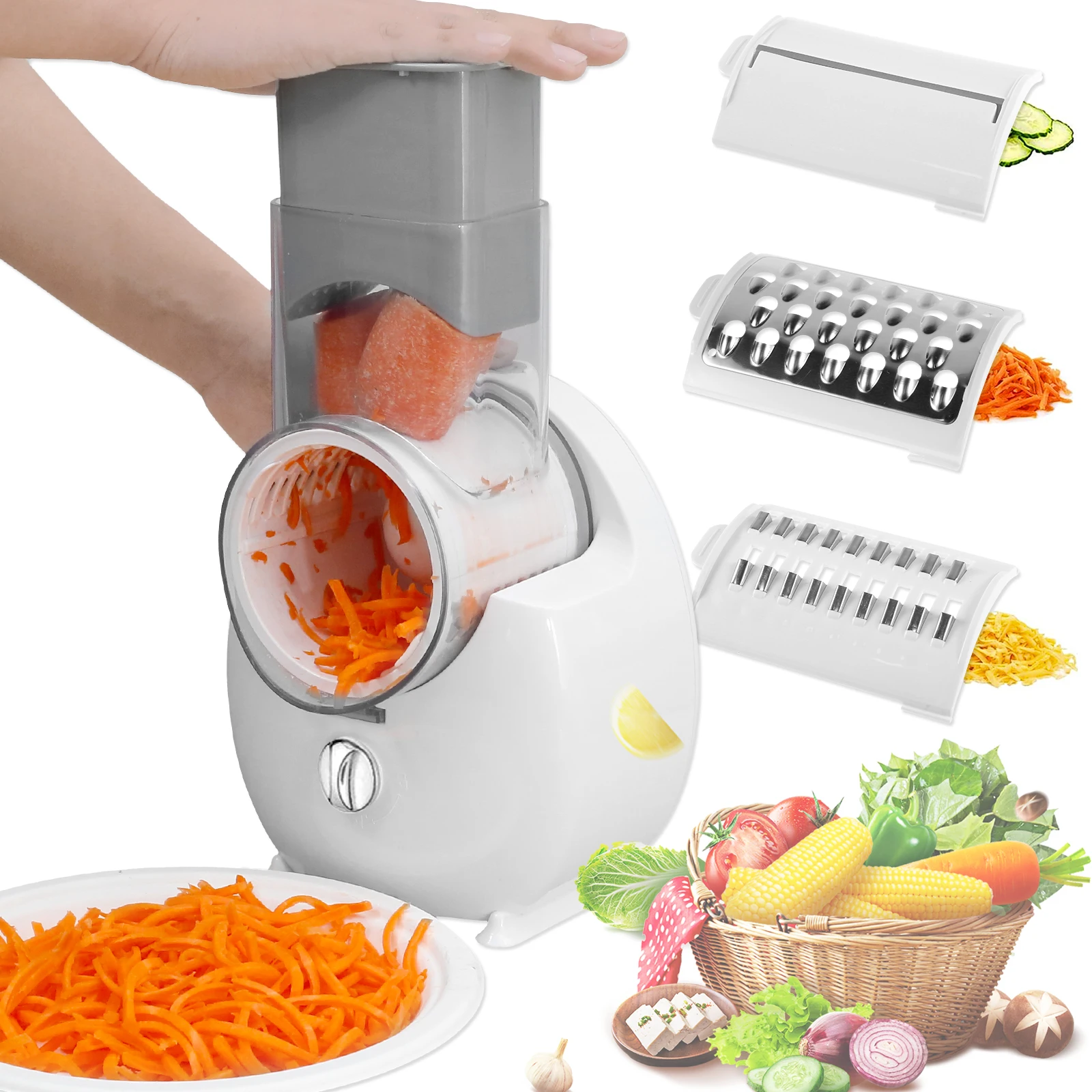 Electric Cheese Grater Detachable Cheese Shredder with 3Blades USB Rechargeable Vegetable Chopper Kitchen Electric Cheese Cutter