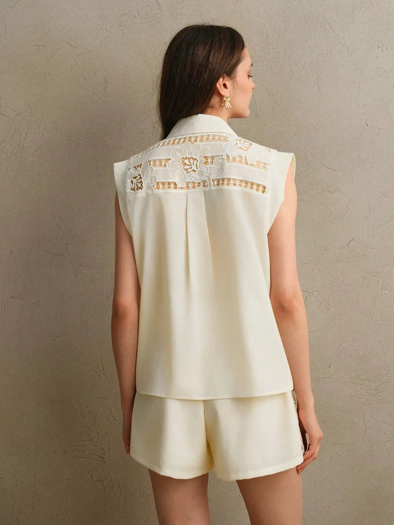 Anewsta Set di Lusso Vintage da Donna con Blusa Ricamata in Pizzo e Pantaloncini