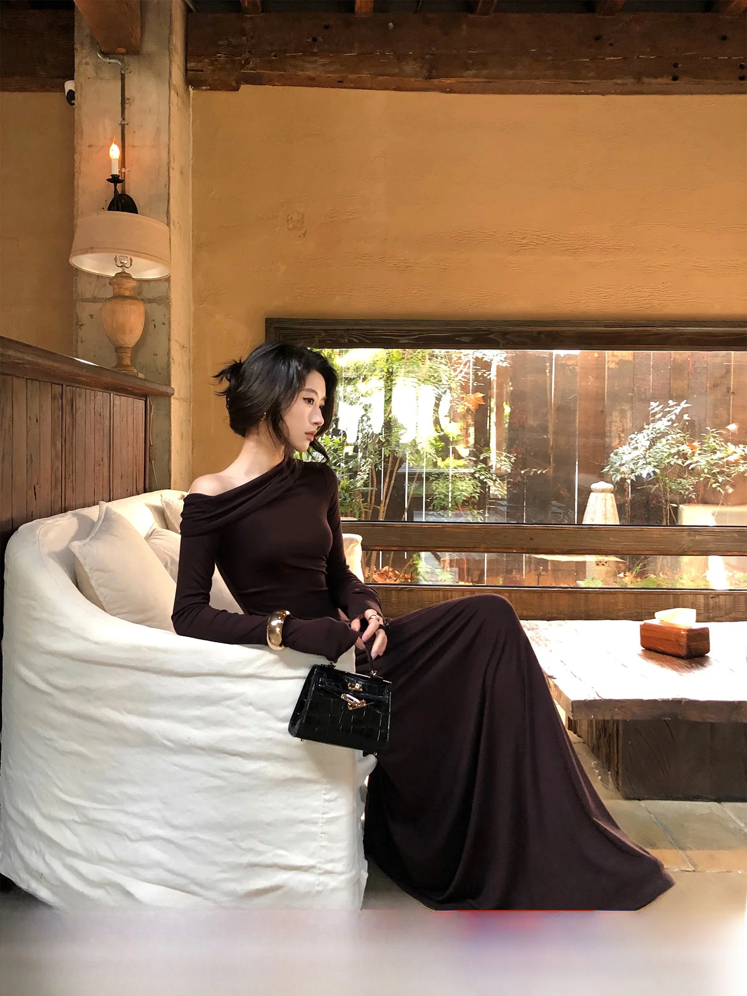 

KKABOVE Long Sve Wrap Dr Slim Fit Knitted Gown with Waist Cinching Dra oulder Bridesmaid Dr for Women