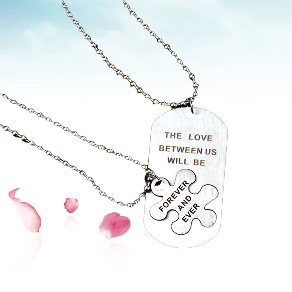 

Couple Necklace Set Silver Stainless Steel Durable Color Never Fade Romantic Lovers Gift Birthday Valentine's Necklace