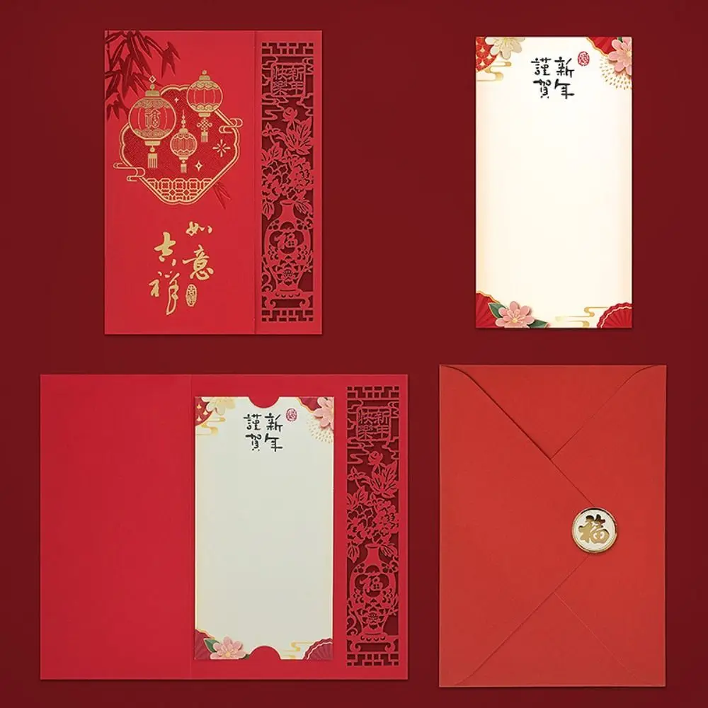 بطاقات تهنئة للعام الجديد على شكل تنين، بطاقات بريدية لمهرجان الربيع على الطراز الصيني الإبداعي، قطع بالليزر، بطاقة شكر مصنوعة يدويًا