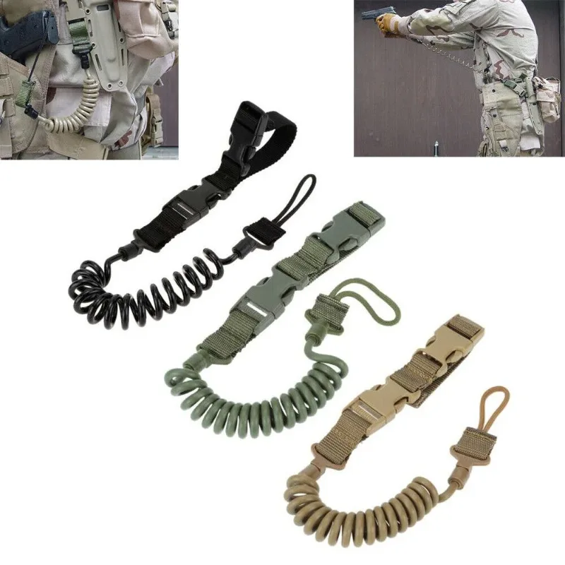 Tactical Multi-Functional Spring Lanyard, Quick-Release Pouch Outdoor Wear-Resistant Elastic Keychain, Safety Anti-Lost Lanyard
