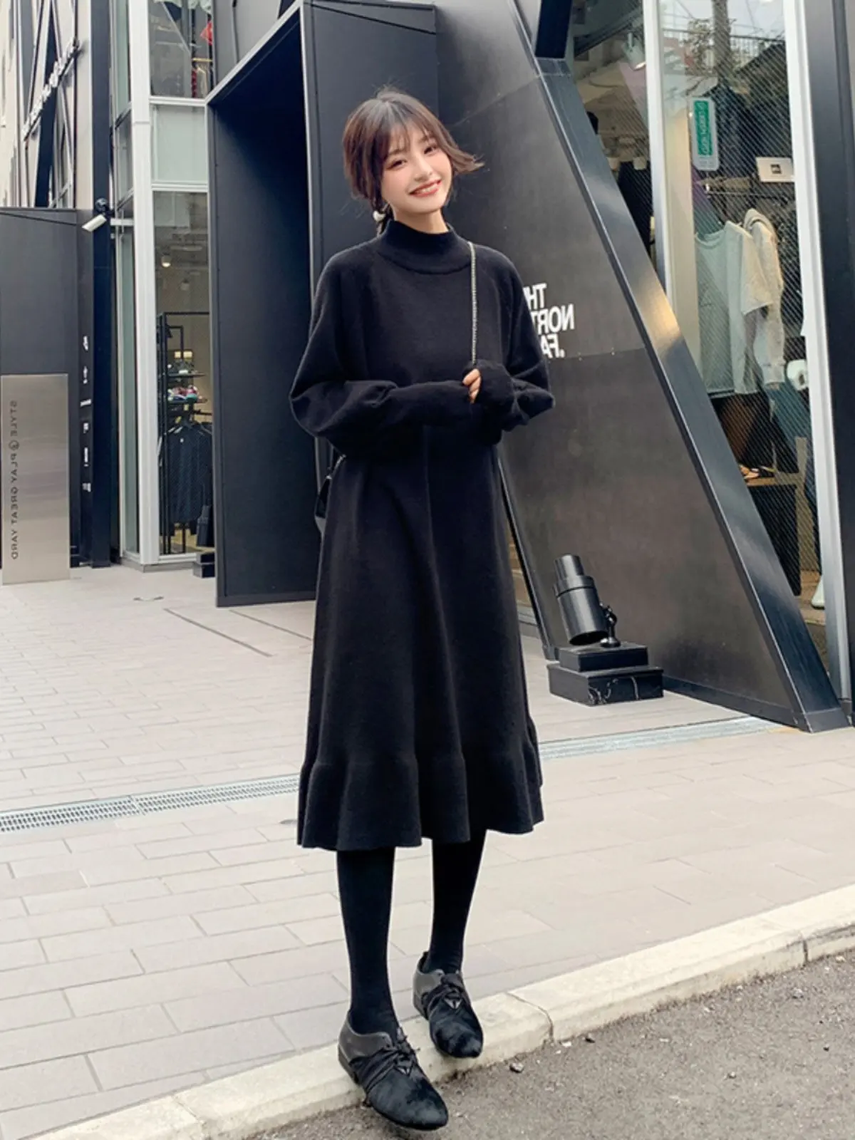 

plus Size Autumn Winter Bla Knitted Dr Women Loose Belly Covering Slimming Long Fi Tail Skirt High Waist Cotton Blend
