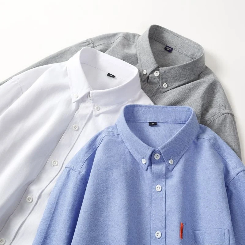 

New 100% Cotton Oxford Men's Shirts Long Sleeves Soft Regular Fit Formal Dress Shirt Pocket Social Blouse Male Clothes M-5XL