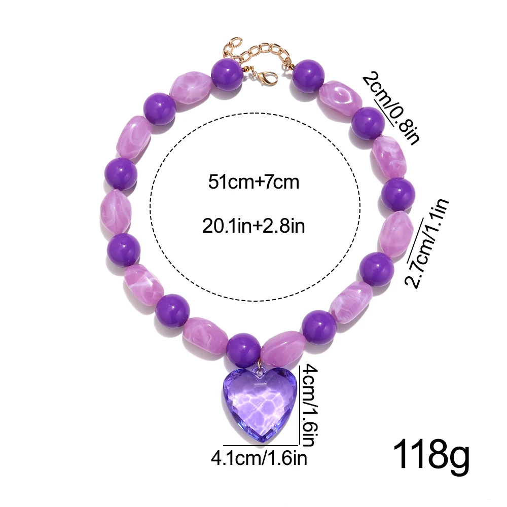 New Acrylic Purple Geometric Irregular Beaded Heart Pendant Necklace Love Heart Round Beads Choker Necklace Fashion Jewelry Gift