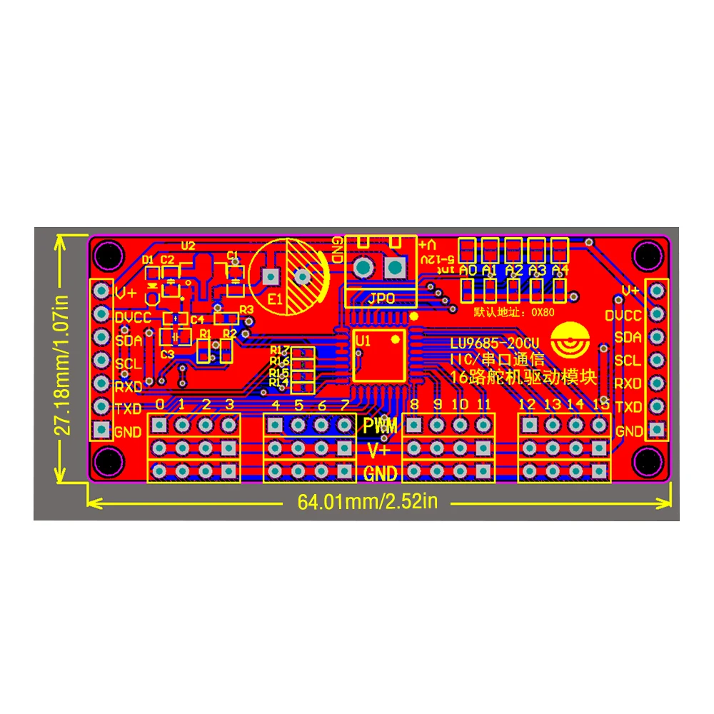 Placa de servocontrolador PWM LU9685 de 16 canales, interfaz IIC, controlador de módulo LU9685 para Arduino Robot o ra-spberry pi