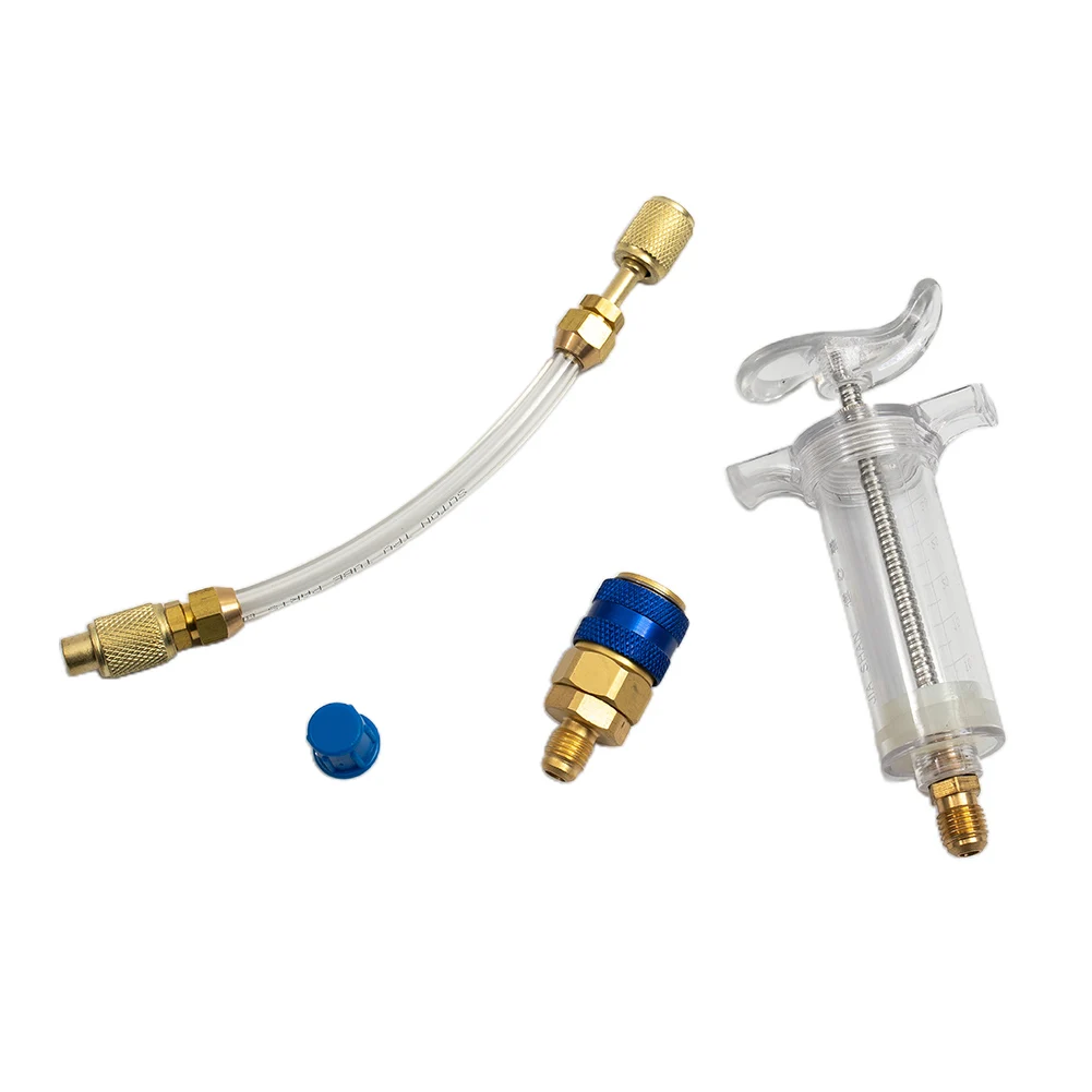 Oil / Paint Fabric 30ml Injector 1/4 Inch SAE R134a With Low Side Quick Hit Transparent Liquid Hose Accessories