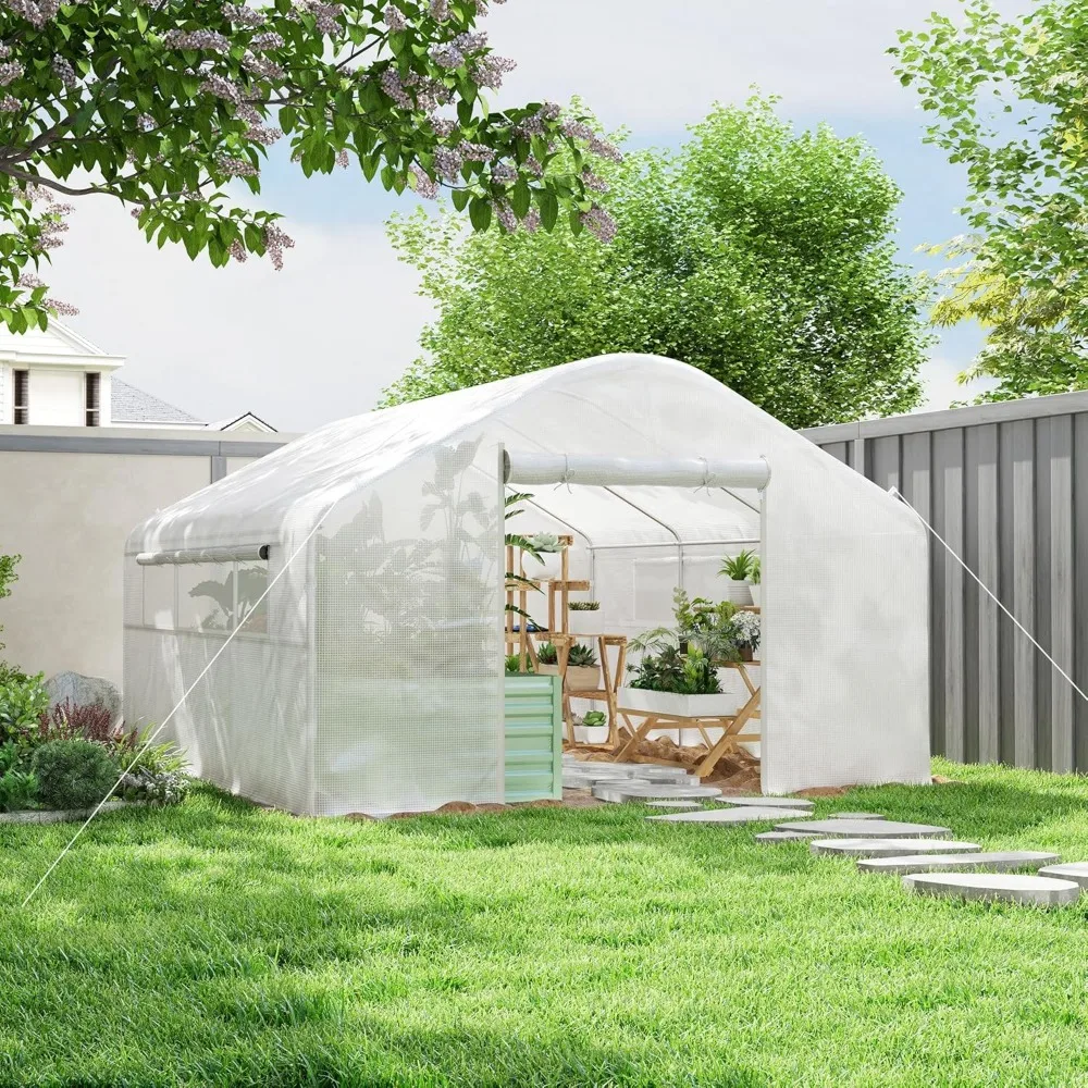 13' x 10' x 6.5' Hoop House Greenhouse with Large Windows and Zippered Door, Large Walk-in Tunnel Green House with Upgraded