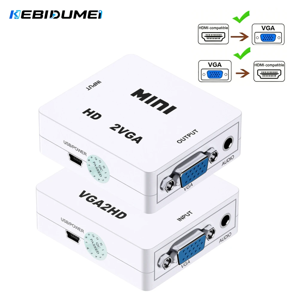 KEBIDUMEI 1080P HDMI to VGA Converter With Audio VGA to HDMI Adapter for Notebook Xbox360 DVD PS3 PC HD 1080P TV Box Projector