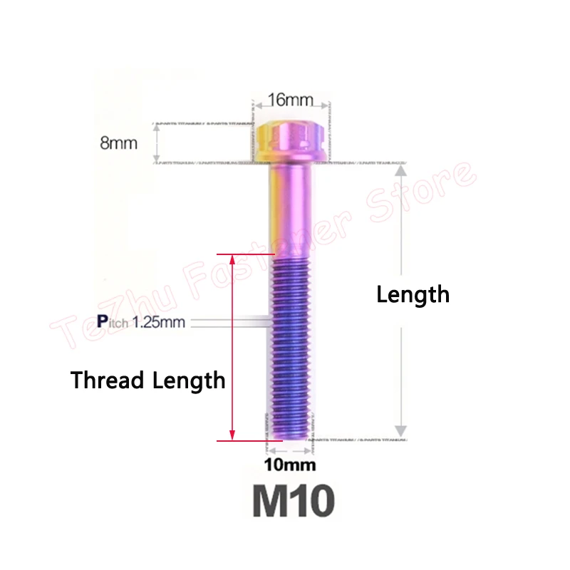 1pcs Fine Thread Titanium Alloy Bolt M10 Length 12-120mm Torx Head Flange Screw High Strength Motorcycle Screws Pitch 1.25mm