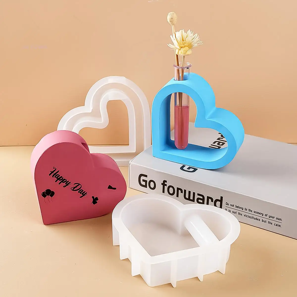 Heart Hydroponic Vase Silicone Mold DIY Handmade Hollow Love Shaped Aromatherapy Flower Arrangemen Resin Mould 3D Plaster Cratfs