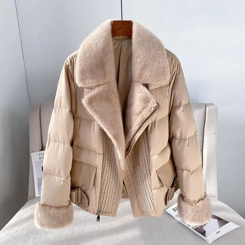 

Autumn Winter 2024 Fashion 90% Goose Down Down Jacket Women's Short Fur Jacket Thickened Warm Mink Fur Casual Coat Daily Commute