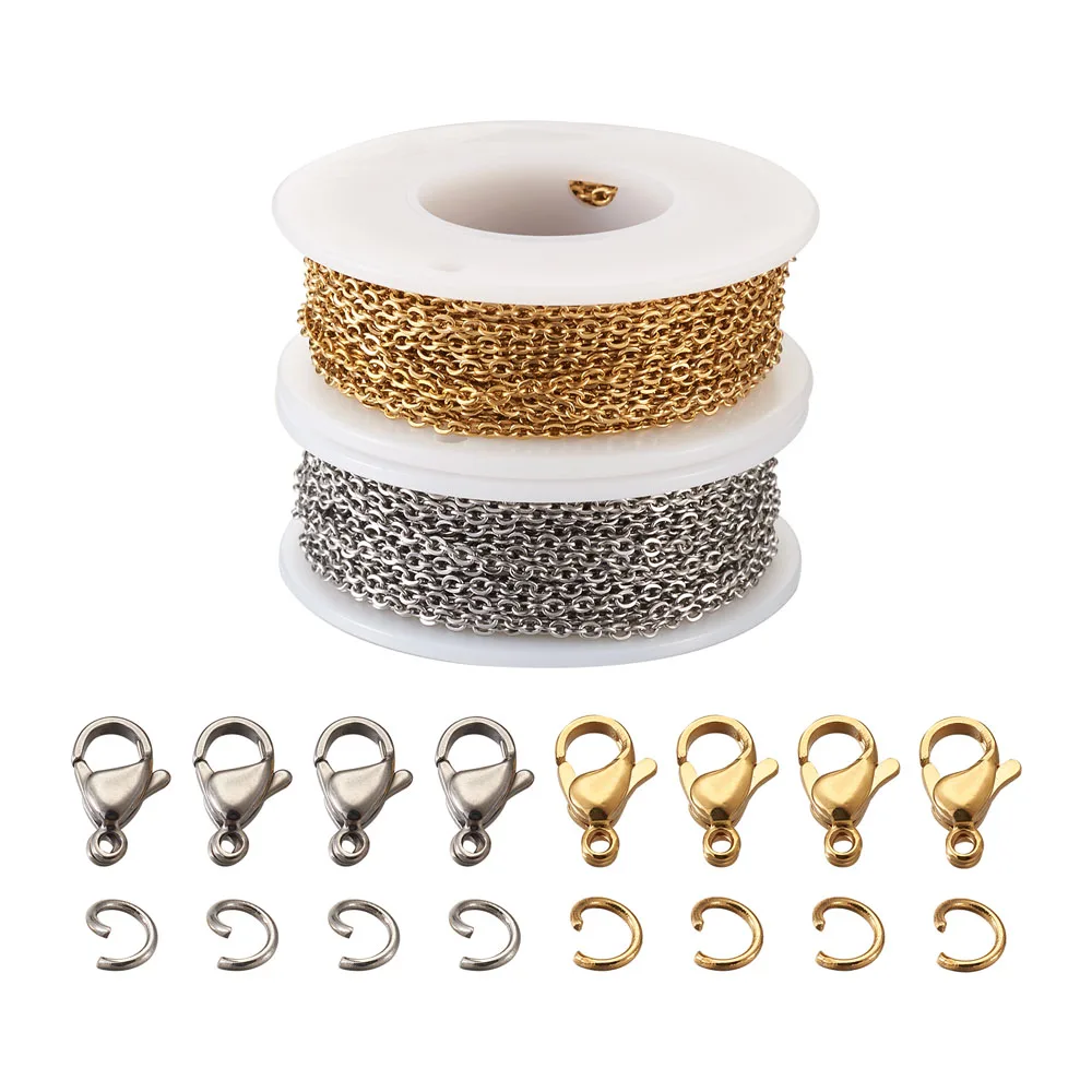 Pandahall DIY roestvrijstalen ketting kettingen armbanden maken kits met kabelkettingen kreeft klauw ringetjes ketting: 20 m/set