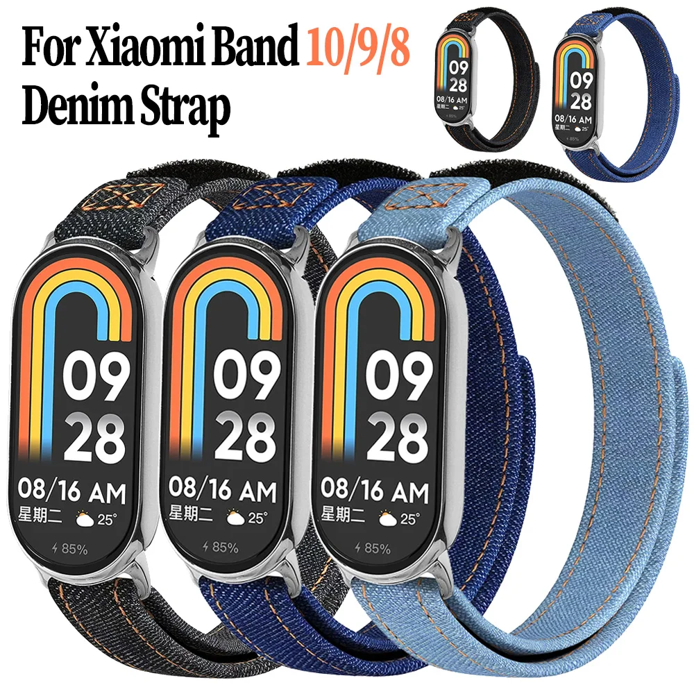 Nova pulseira jeans para xiaomi band 10/9/8 feminino esportes relógio inteligente pulseira confortável para mi band 9/8 acessório correa