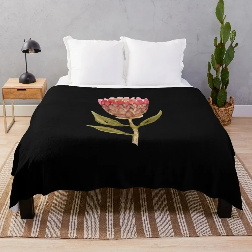 Watercolor protea illustration on black background Throw Blanket Luxury Designer Comforter Blankets