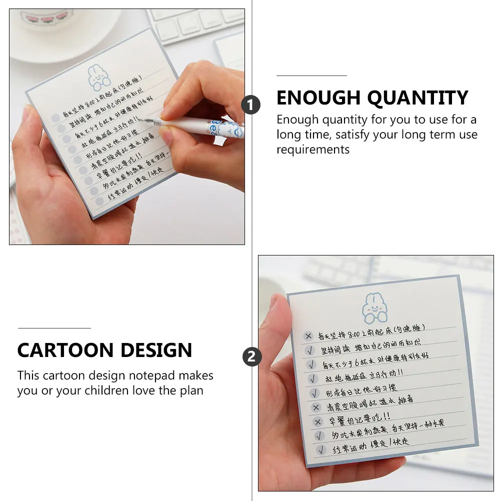 

2pcs Paper Memo Pad High-Class Material Portable Study Notepad Long Term Use Cartoon Design Planning Handbooks Students Schedule
