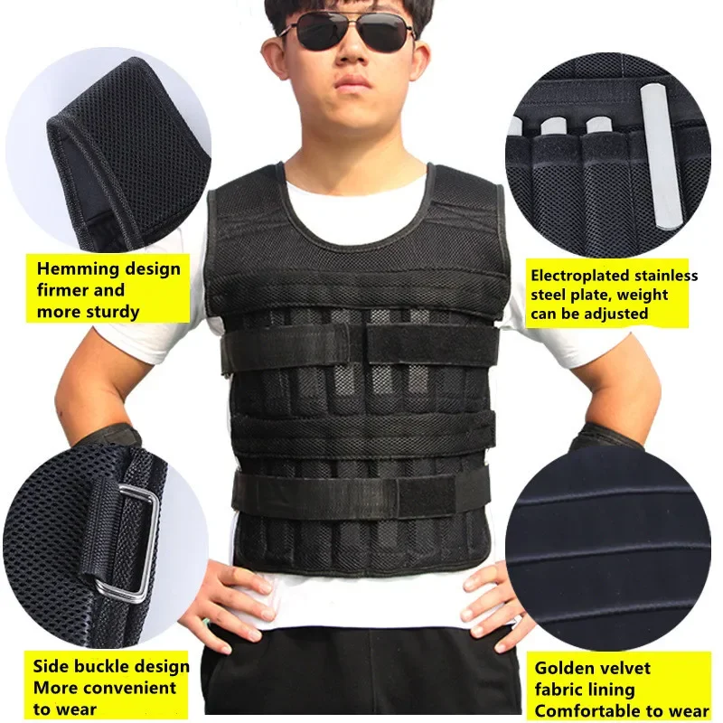 1x Adjustable 30KG Loading Weight Vest For Boxing Weight Training Workout Adjustable Waistcoat Fitness Gym Equipment   Vest only