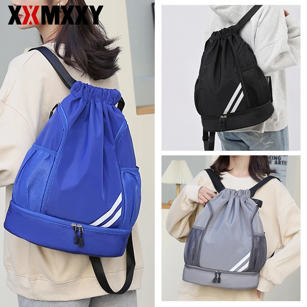1PCS Sports Drawstring Backpack - String Swim Gym Bag with Shoes Compartment and Wet Proof Pocket for Women&Men