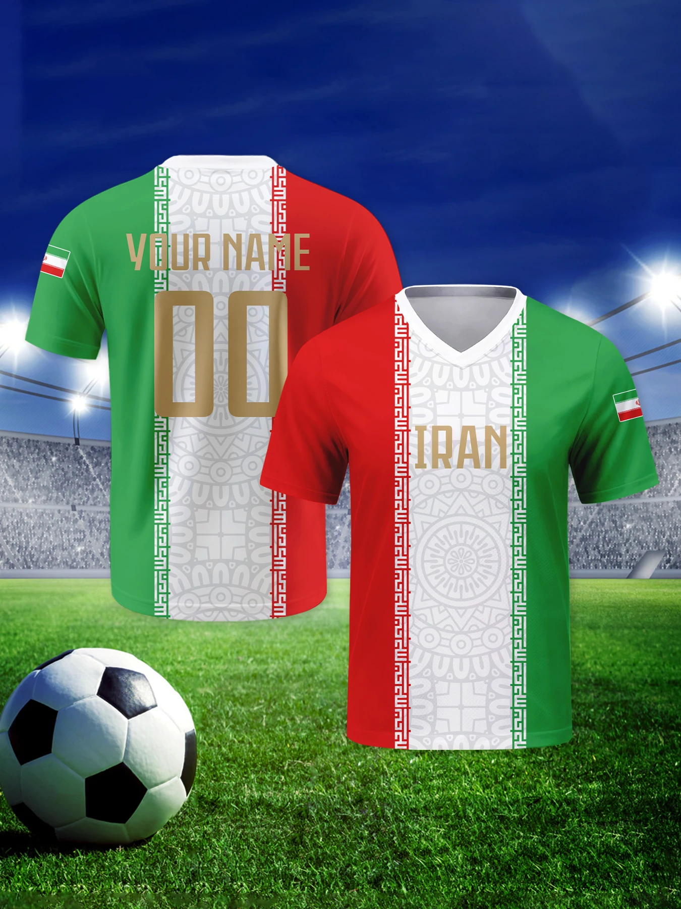 Op maat gemaakt Iran voetbaltenue met gepersonaliseerde naam en nummer, ademend V-hals voetbal shirt van het nationale team voor heren, jeugd en dames - afbeelding 2