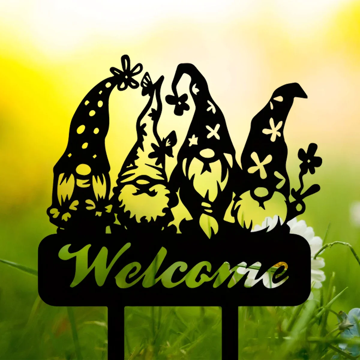 Unique Metal Yard Welcome Sign with Gnome Character – Lawn Decor & Garden Welcome Sign with Stakes. Distinctive Garden Novelty