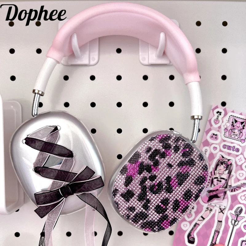 

Dophee Original Manual AirpodsMax Protective Sleeve Apple Headphone Case Y2K Shiny Drill Leopard Spicy Girl Silicone Soft Shell