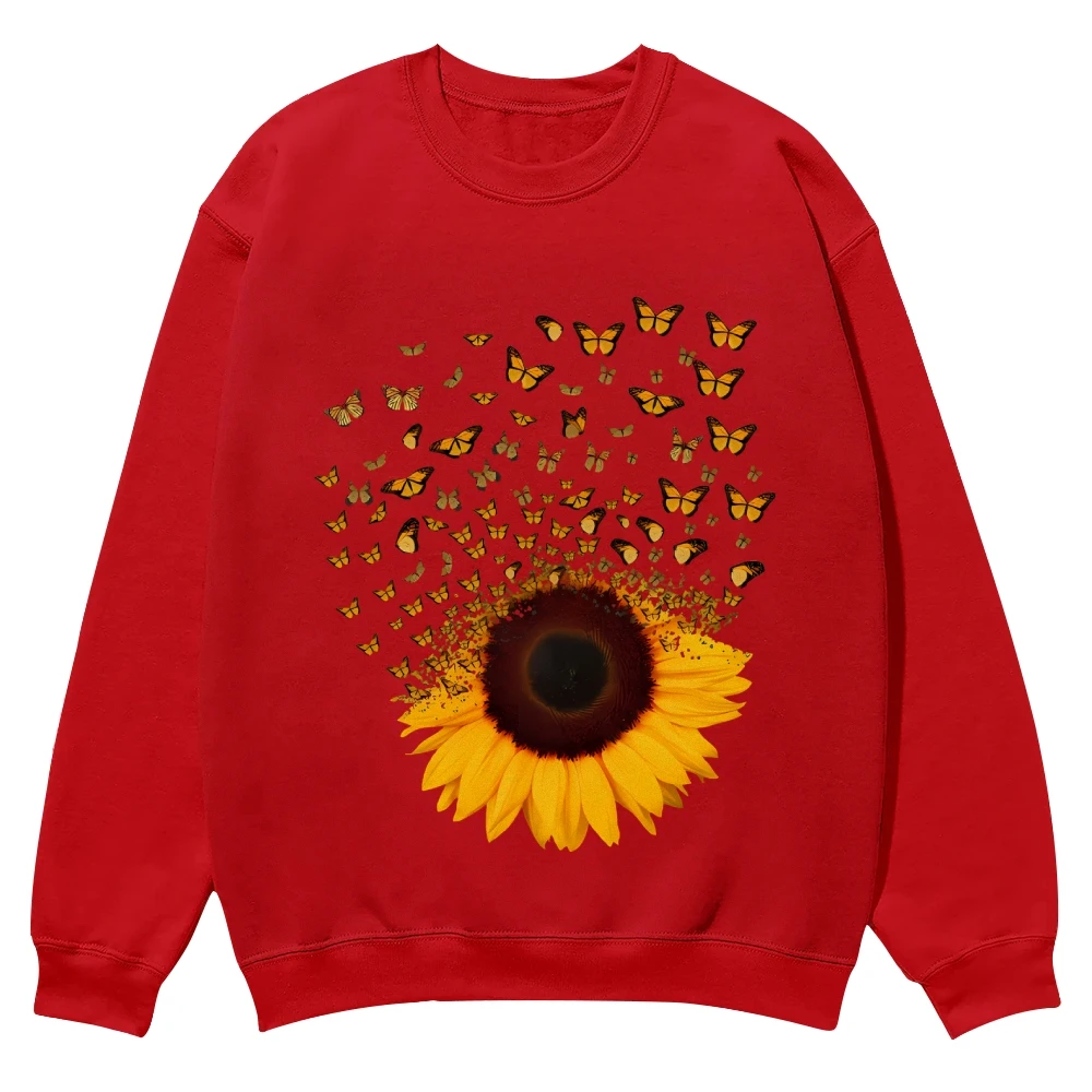 Adorable Butterfly Sunflower Graphic Sweatshirt Cusal Sweatshirt Trendy Long Sleeve Shirt Comfort Colors Unisex Sweatshirt