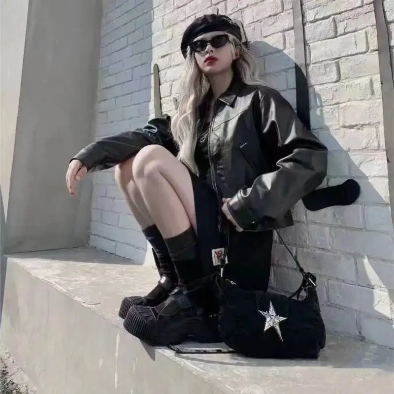 Bloom Vintage Black Y2k Handbag Women 2024 Hot Girls Fashion Star Zipper Casual Underarm Ladies Retro Hobos Bag Purse Chic