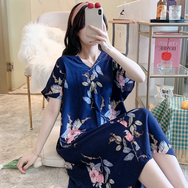 Flowers Printed Night Dress Women Sexy Sleepwear Lingerie Cute Nightdress Strap Thin Female Underwear Nighty Home Wear Clothes