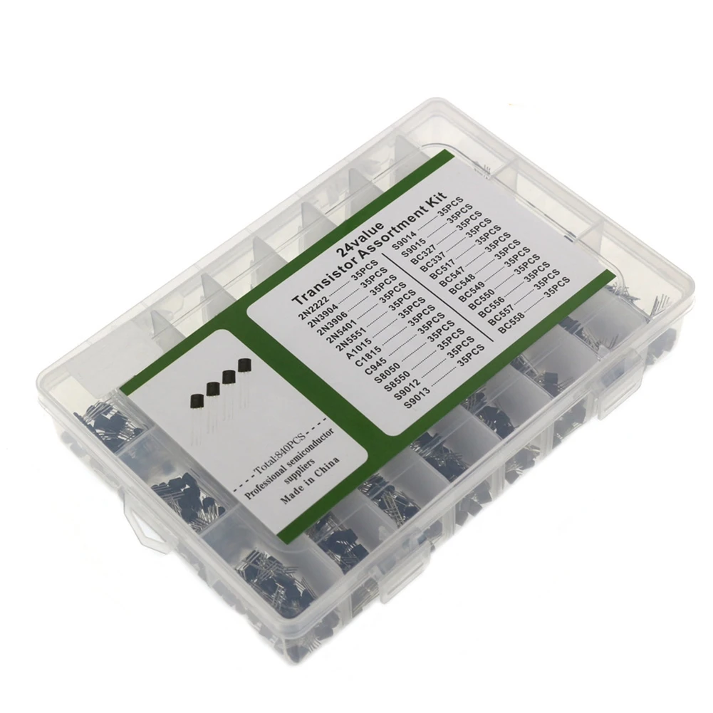 24-Hour Delivery 840Pcs/Set 24Values TO-92 Transistor BC547 BC327 BC337 2N2222 3904 PNP/NPN Transistors Set Electronics Assortme