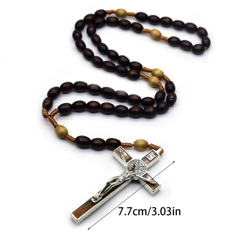 Collares cuentas madera, colgantes Cruz, collares Rosario, cadena cristiana, joyería, envío directo