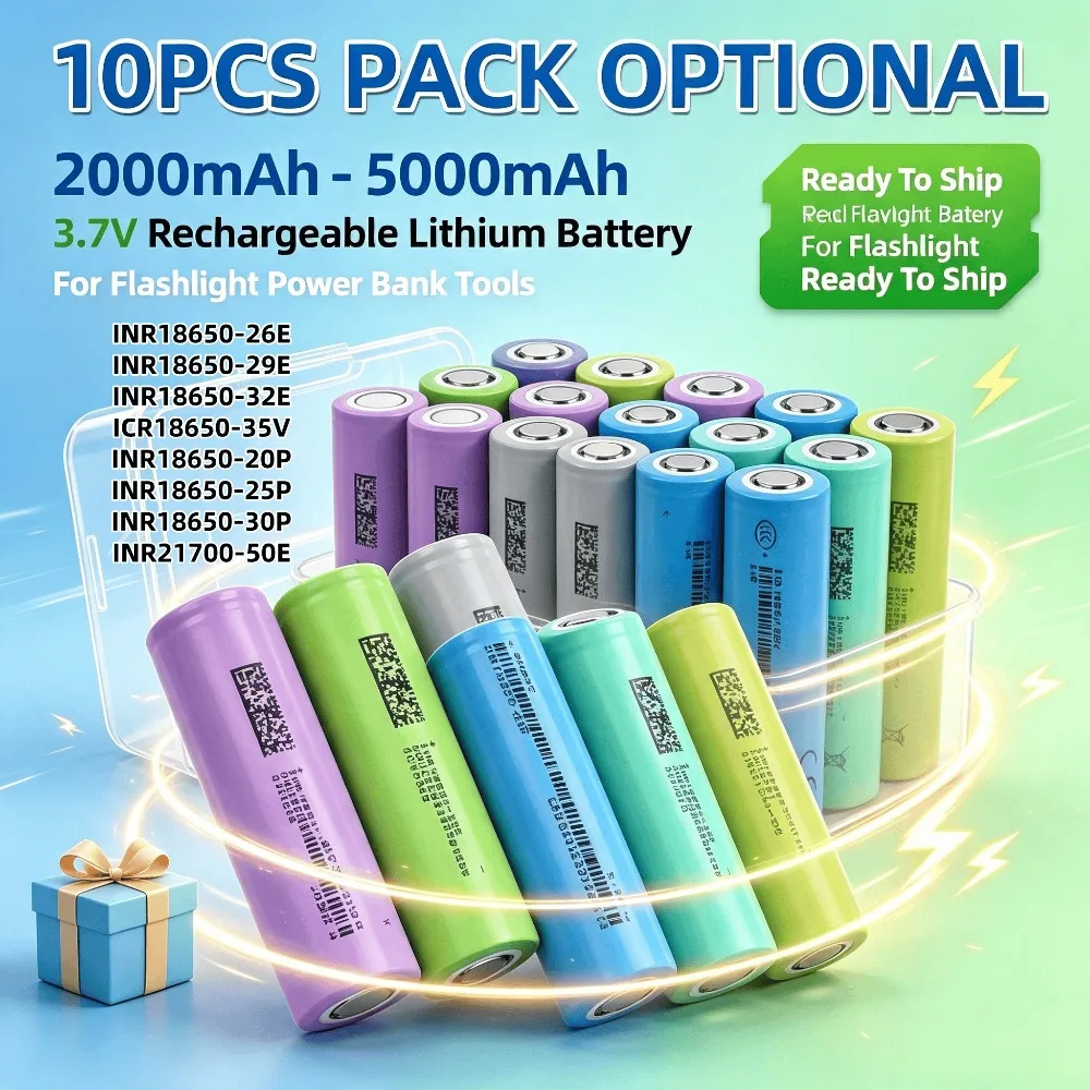 18650/21700 Batteries 2000mAh to 5000mAh 3.7V Rechargeable Lithium Battery High Power Current 10A~30A Discharge Li-ion Bateria