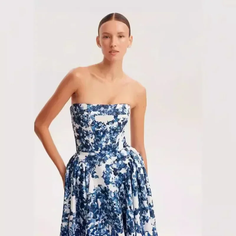 Graduation Floor Length Dress 2025 Women Corset Party Dress Elegant Sexy Off Shoulder Floral Print Cocktail Celebrity Dress
