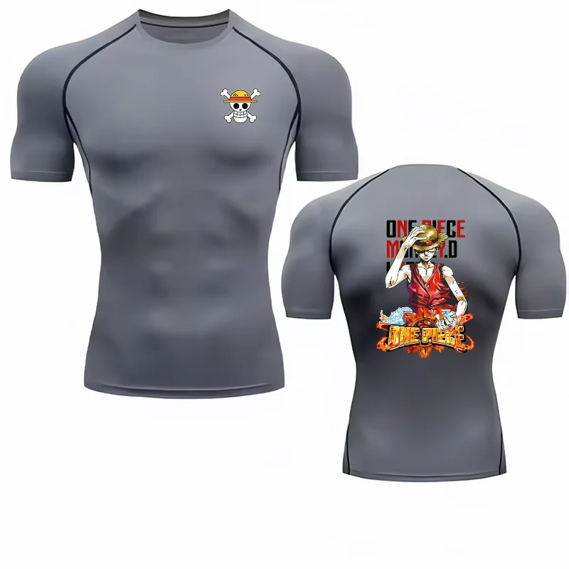 Bandai One Piece Men T-shirt Monkey D Luffy Print Compression Fitness Gym Quick Dry Sport T ShirtComfortableBreathableStreetwear