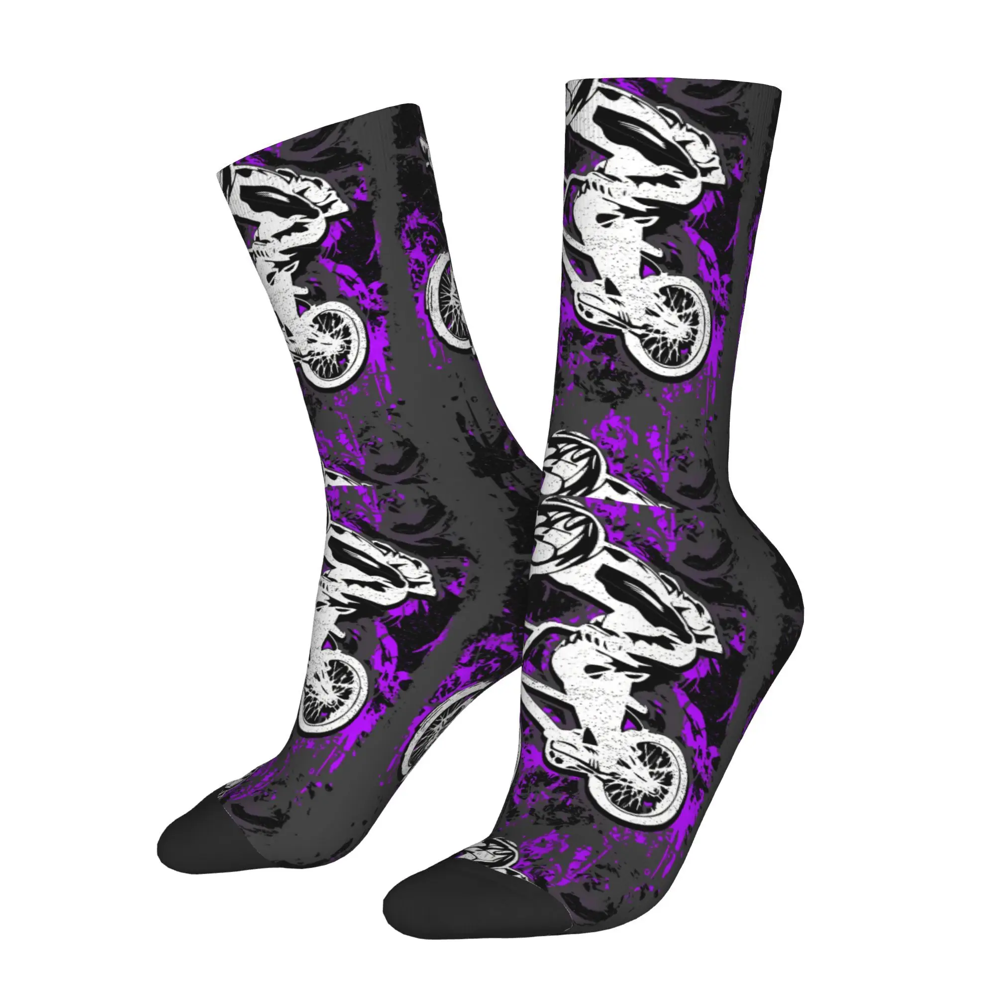 

Happy Men's Socks Purple Bmx Apparel Retro Bicycle Street Style Crazy Crew Sock Gift Pattern Printed