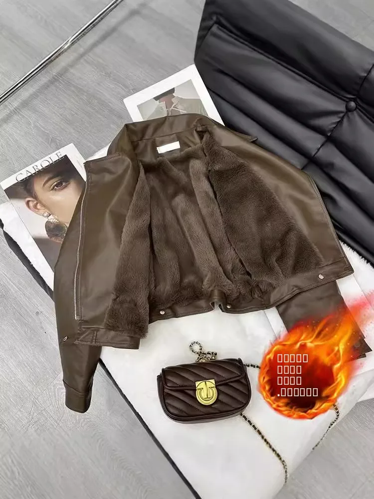 ファイオナブル・ティエンエド・フェイス レディース バイカー レザージャケット 秋冬新作 スリップジッパー ルーズフィット ロングスリーブ スーツカラーコート