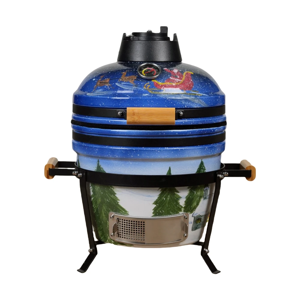 AUPLEX 16-Inch Christmas Kamado Charcoal BBQ Grill Luxurious Portable Ceramic Smoker Adjustable Oven Cooker for Outdoor