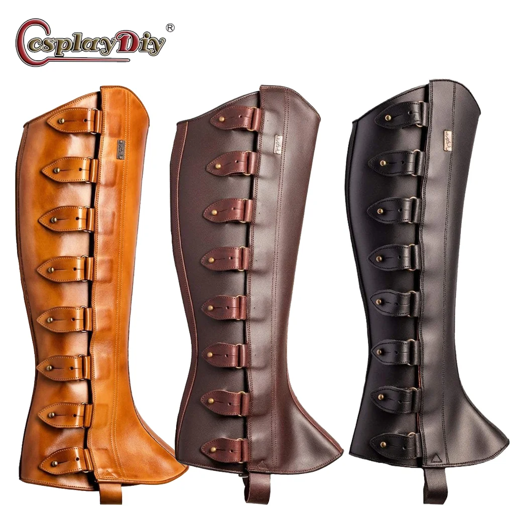 Cosplaydiy Medieval Knight Pirate Leg Armor Gothic Shoe Cover Renaissance Retro Foot Guard Shoes Adjustable Size High Leggings