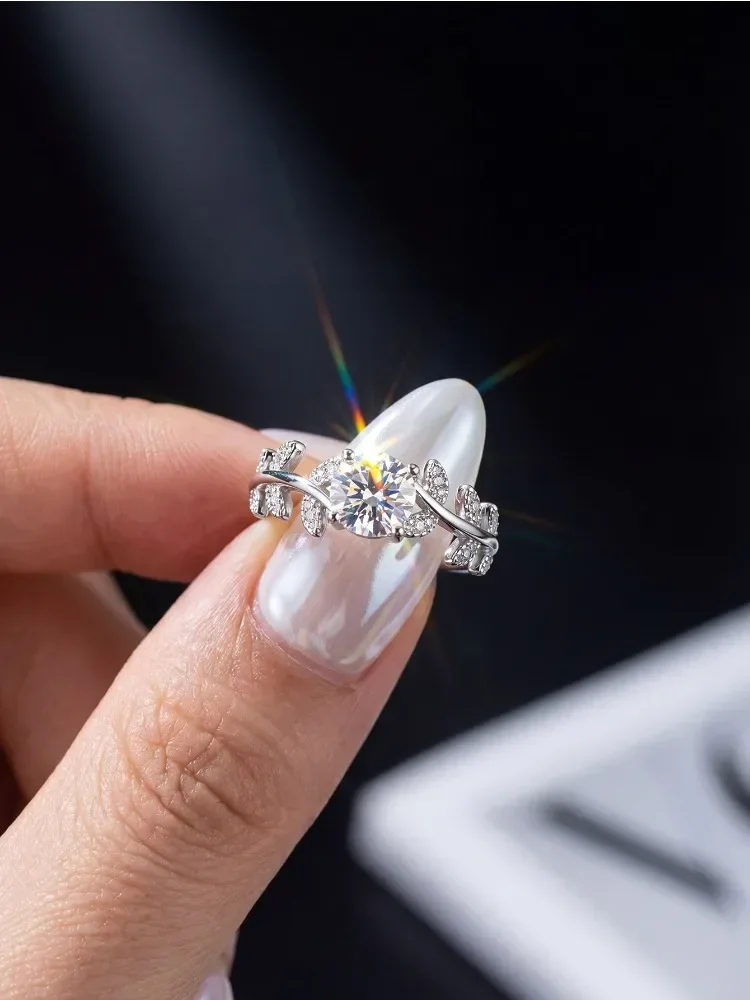 Luxuriöser 925 Sterling Silber 1CT Zertifizierter Moissanit-Diamant Blatt-Ring für Damen, Täglicher Schmuck für Jubiläen – Detail 2