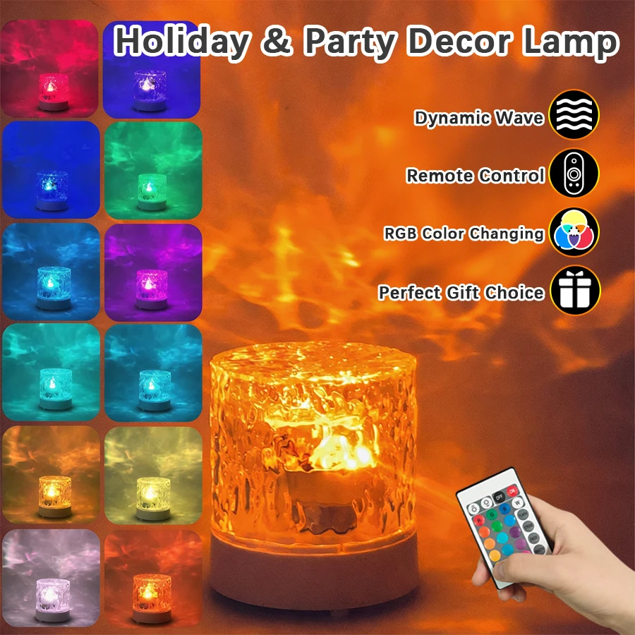 1PC Round Water Ripple Lamp RGB 16 Colors Remote Control USB Ambient Night Light Home Decor Gift