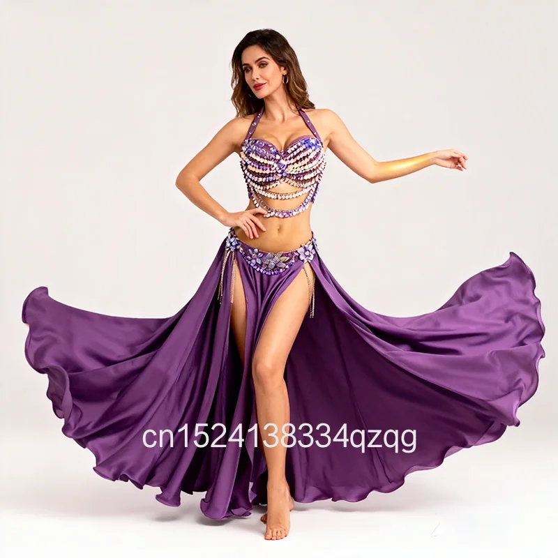 

Purple Belly Dance Performance Clothing for Women New High End Oriental Dance Stage Performance Costumes Purple Bra Skirt Set