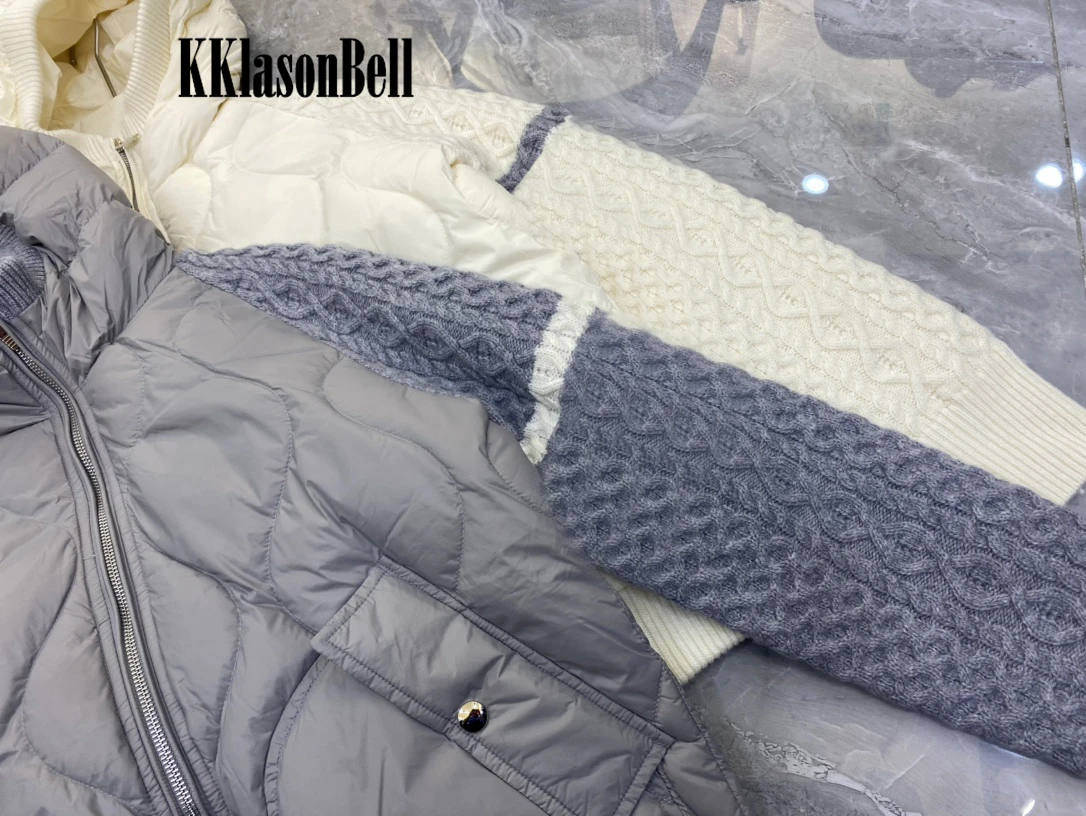 KKlasonBell-Jaqueta feminina de malha com capuz, manga comprida, listrada, Argyle, High End, Inverno, Casual, 11.21