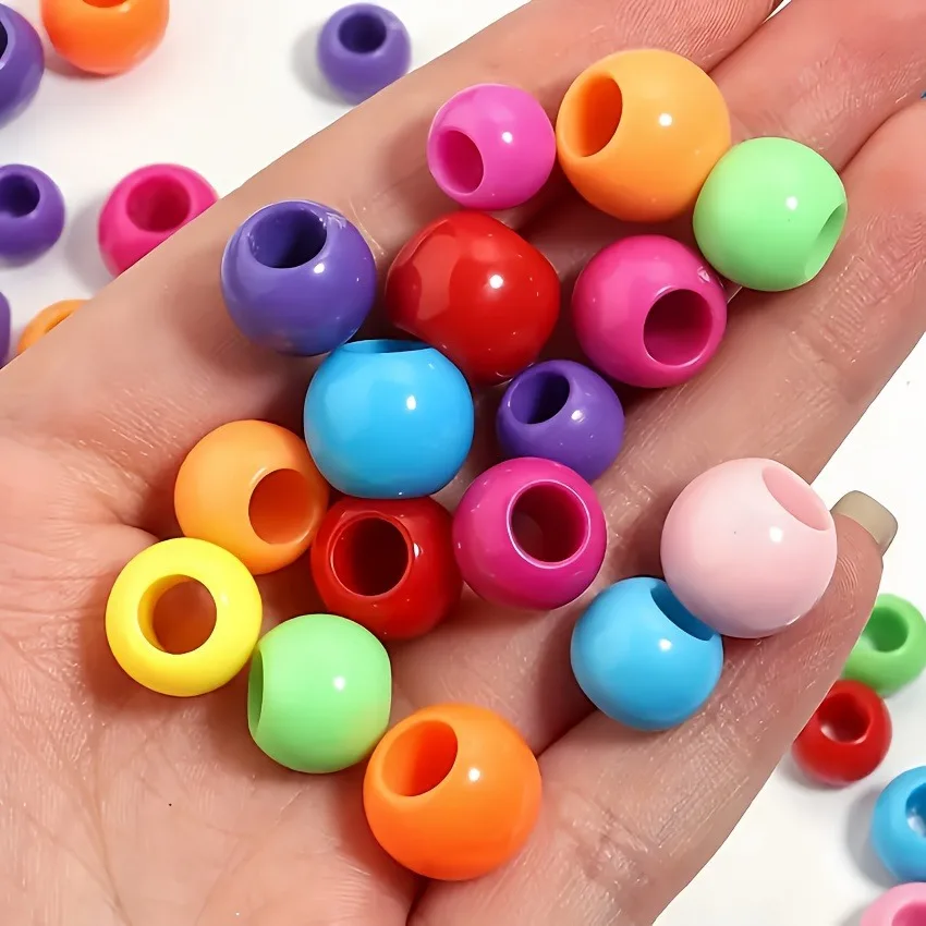 10-14mm Colorful Acrylic Beads Big Hole Beads For DIY Jewelry Making Bracelet Necklace Accessories Round Opaque Spacer Beads